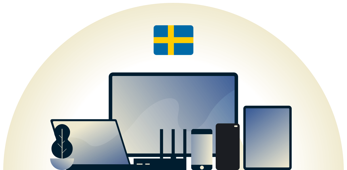 VPN suojaa erilaisia laitteita Ruotsissa.